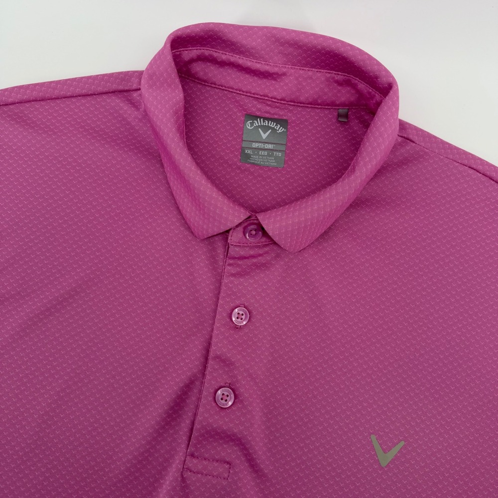 Callaway Polo Shirt Mens XXL Pink Opti-Dri Textured Short Sleeve Golf Tee